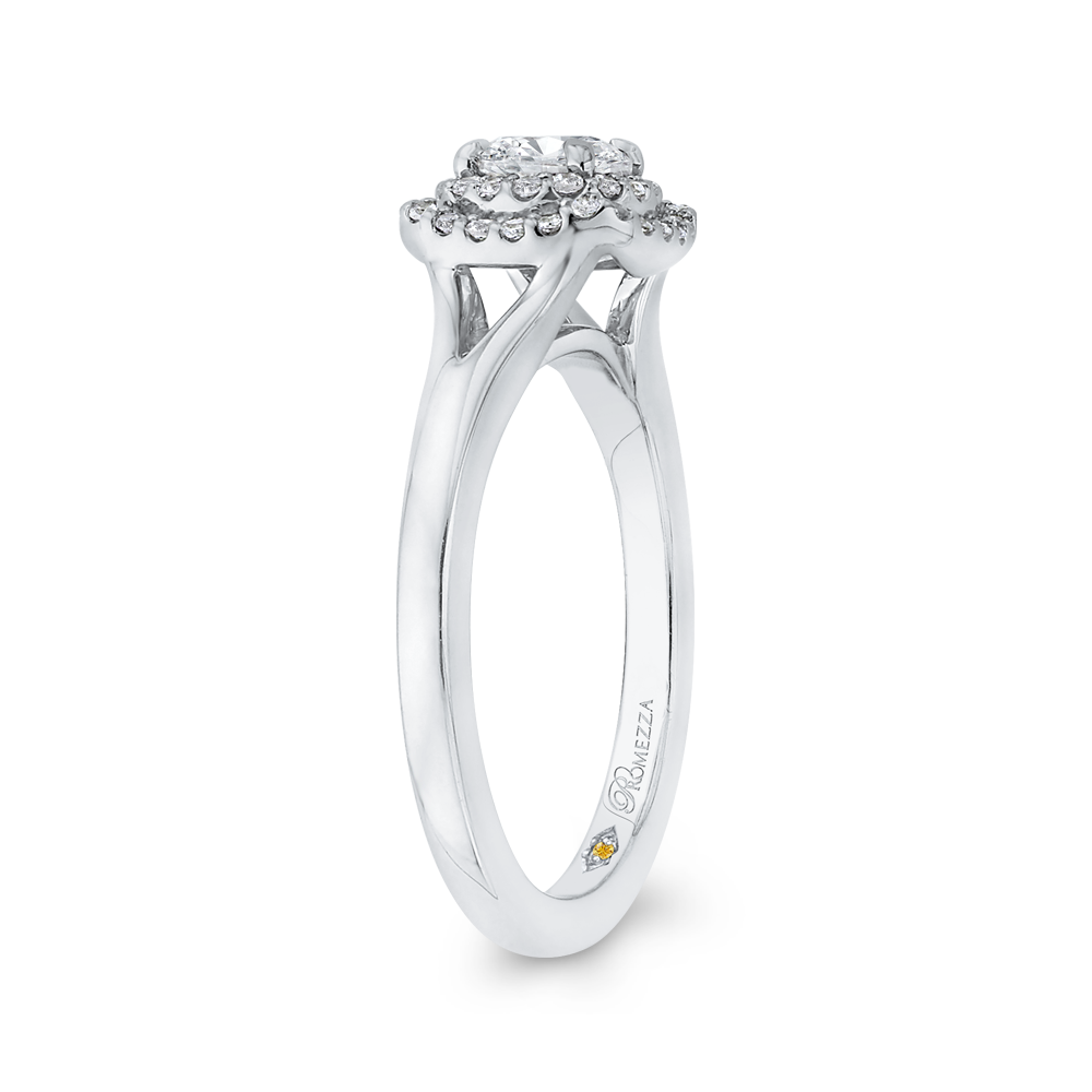 14K White Gold Round Diamond Double Halo with Spit Shank Engagement Ring