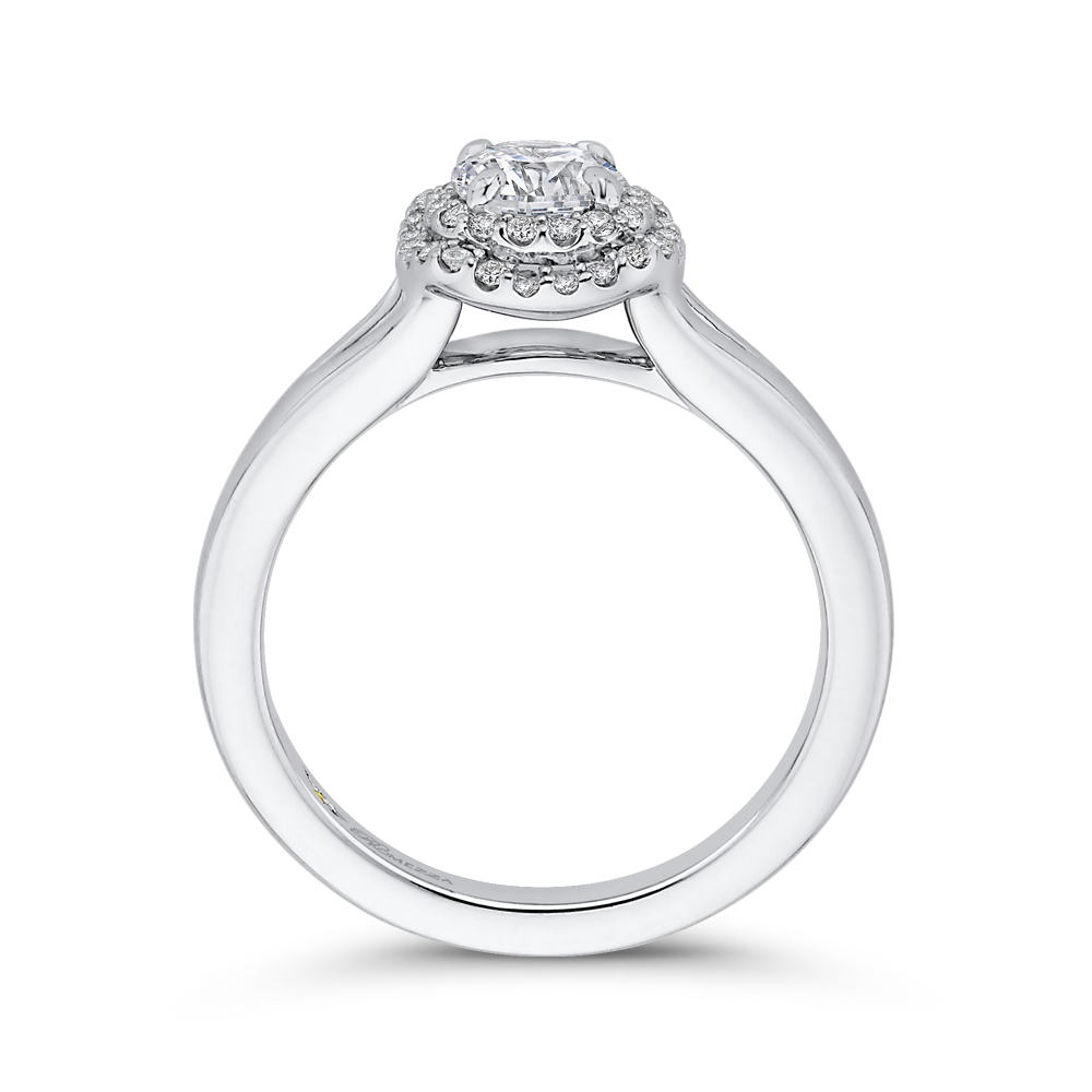 14K White Gold Round Diamond Double Halo with Spit Shank Engagement Ring