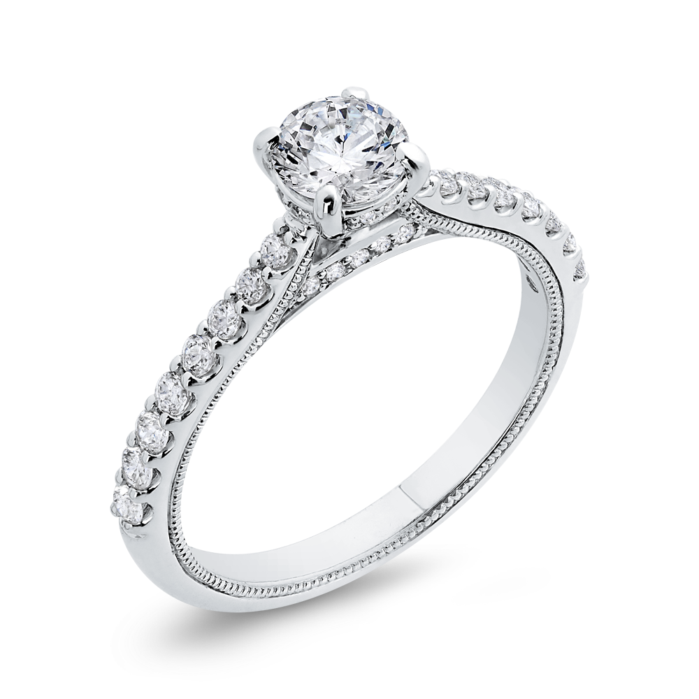 Round Cut Diamond Engagement Ring In 14K White Gold