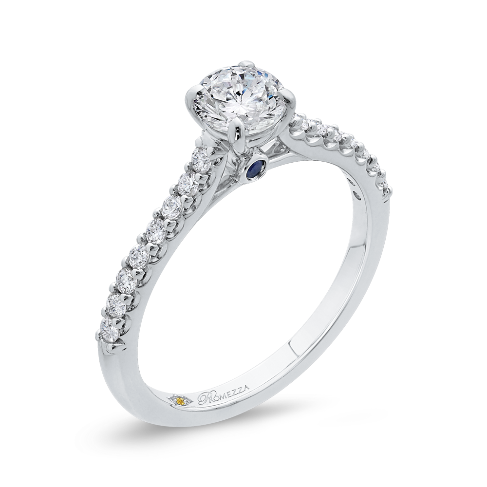 14K White Gold Round Diamond Cathedral Style Engagement Ring