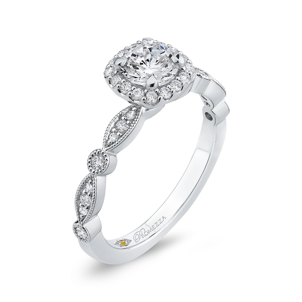 14K White Gold Round Diamond Halo Engagement Ring