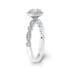 14K White Gold Round Diamond Halo Engagement Ring