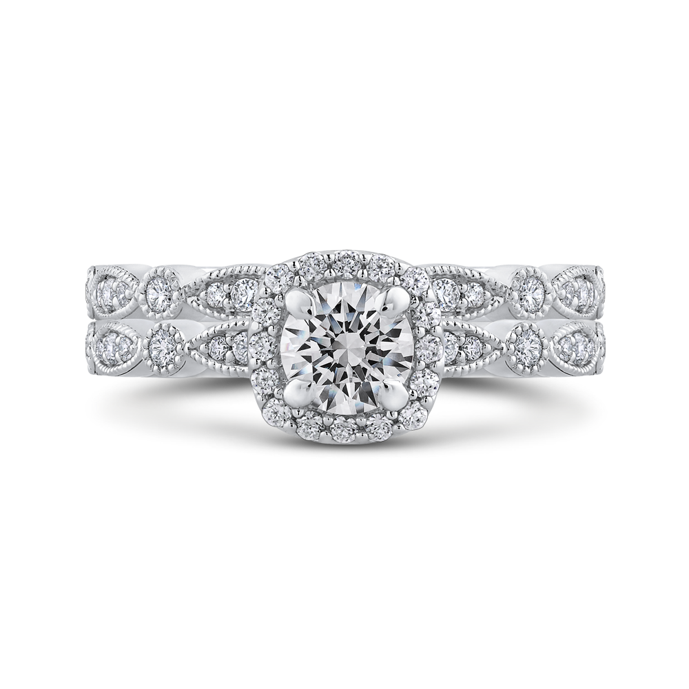 14K White Gold Round Diamond Halo Engagement Ring