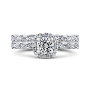 14K White Gold Round Diamond Halo Engagement Ring