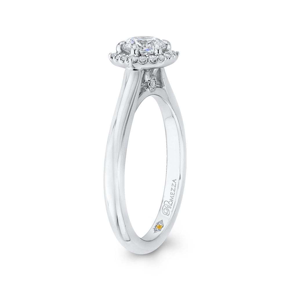 14K White Gold Round Diamond Hexagon Shape Halo Engagement Ring