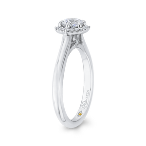 14K White Gold Round Diamond Hexagon Shape Halo Engagement Ring