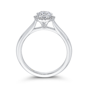 14K White Gold Round Diamond Hexagon Shape Halo Engagement Ring