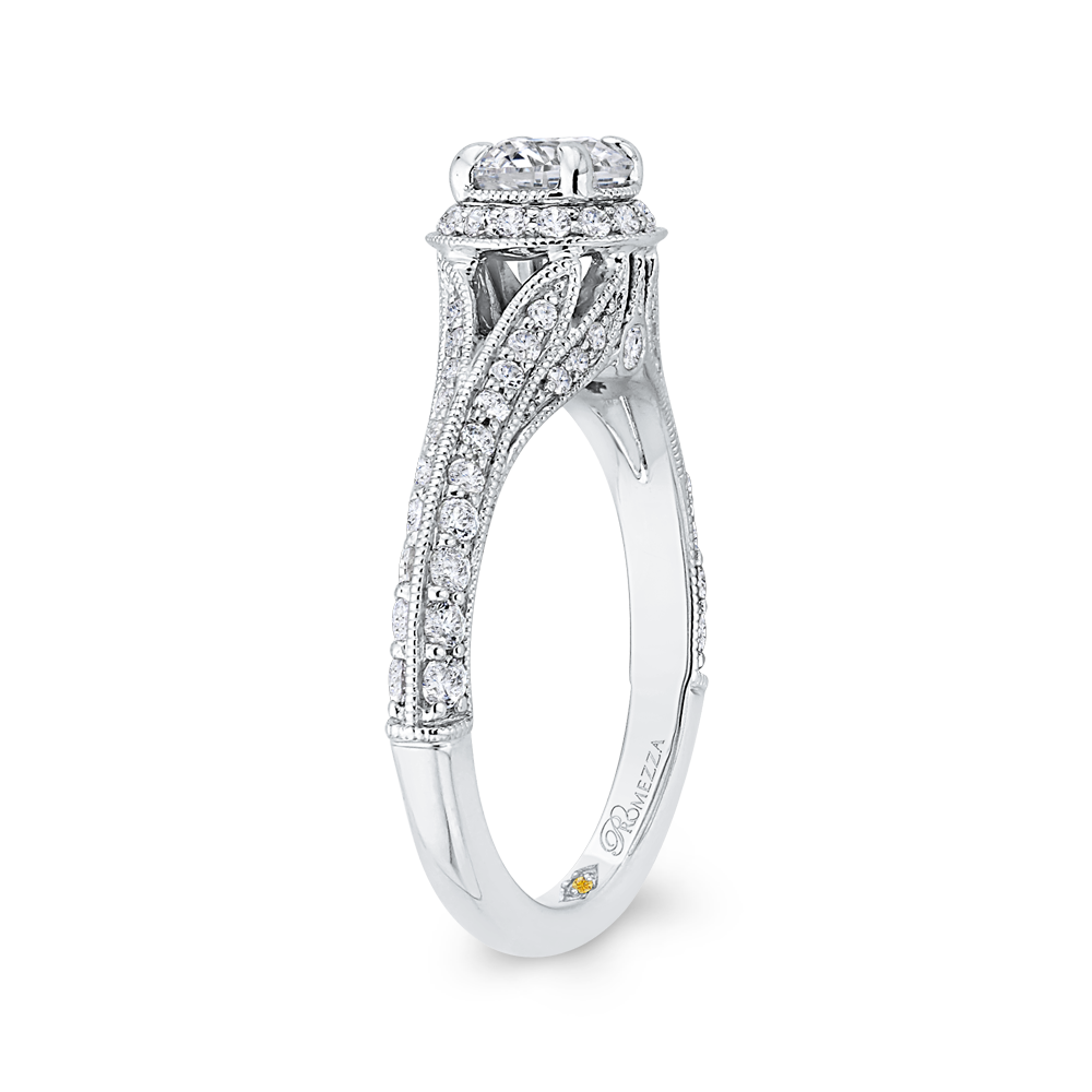 14K White Gold Round Cut Diamond Vintage Engagement Ring