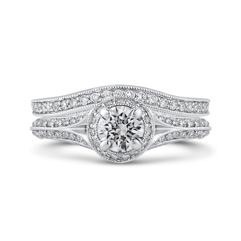 14K White Gold Round Cut Diamond Vintage Engagement Ring