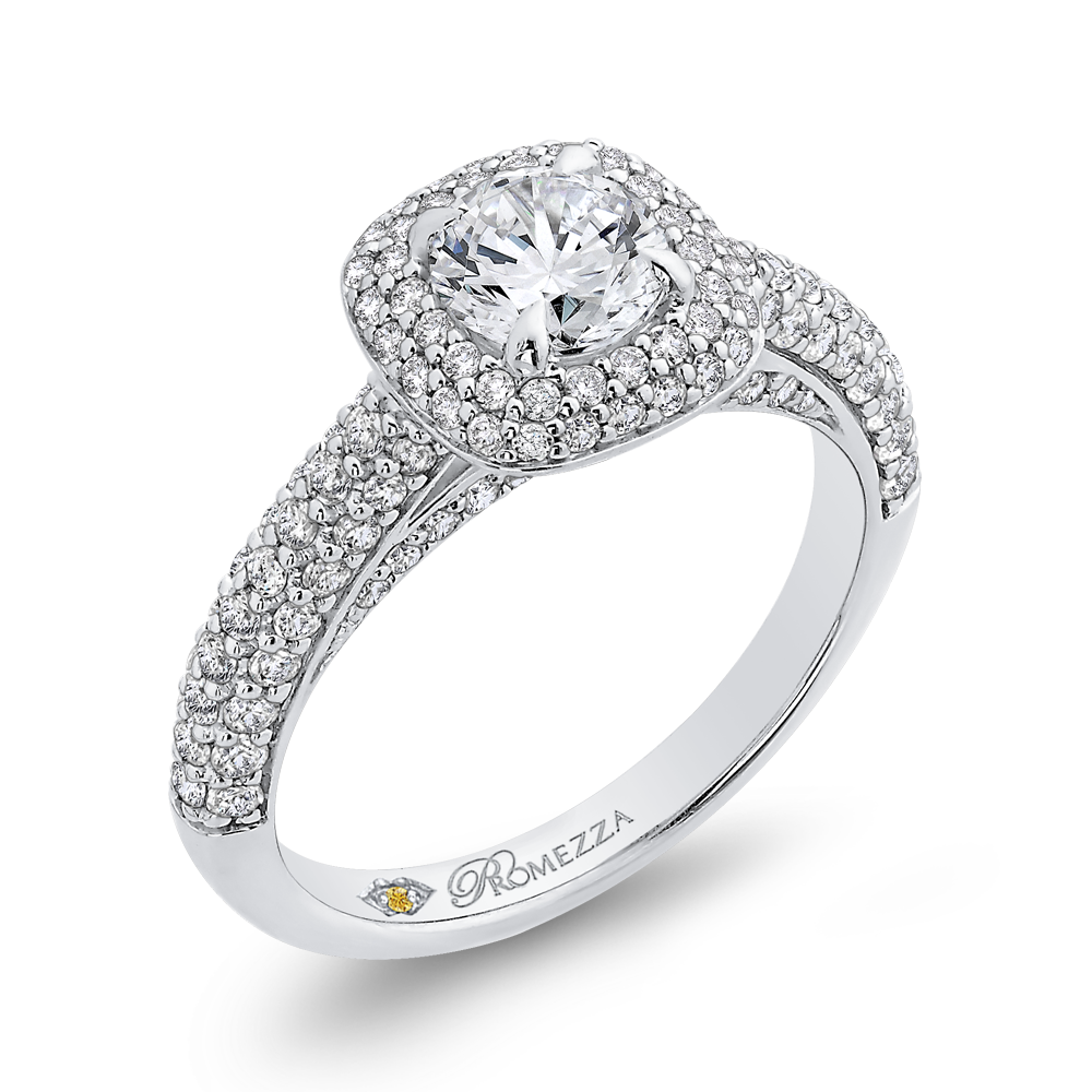 14K White Gold Round Diamond Double Halo Engagement Ring