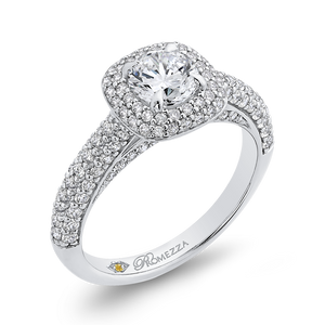 14K White Gold Round Diamond Double Halo Engagement Ring