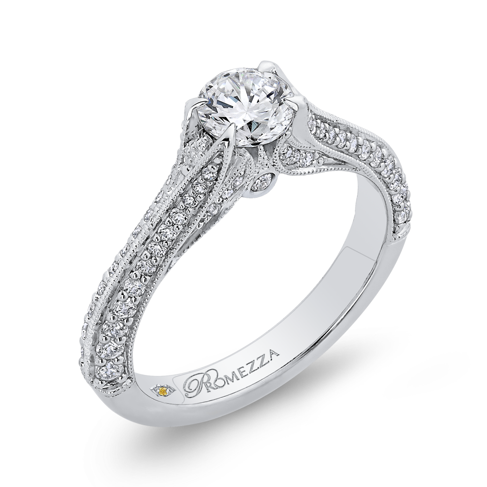 Round Cut Diamond Engagement Ring In 14K White Gold with Split Shank