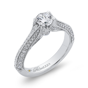 Round Cut Diamond Engagement Ring In 14K White Gold with Split Shank