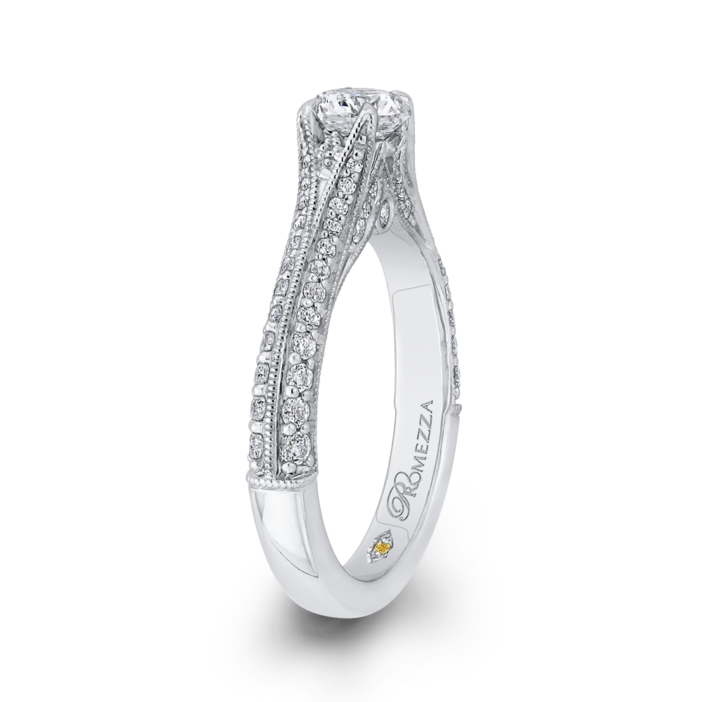 Round Cut Diamond Engagement Ring In 14K White Gold with Split Shank