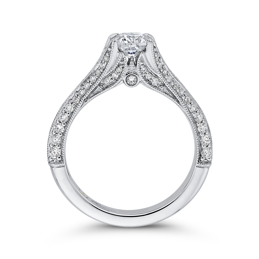 Round Cut Diamond Engagement Ring In 14K White Gold with Split Shank