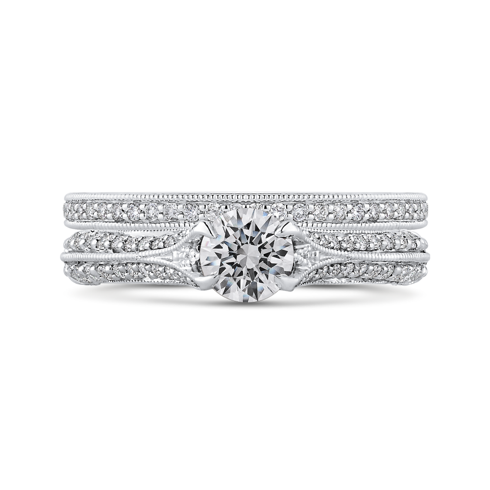 Round Cut Diamond Engagement Ring In 14K White Gold with Split Shank