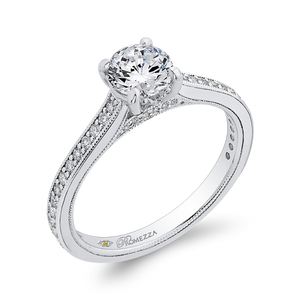 Round Diamond Cathedral Style Engagement Ring In 14K White Gold