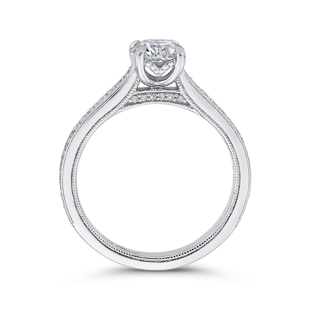 Round Diamond Cathedral Style Engagement Ring In 14K White Gold