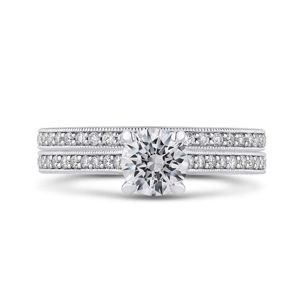 Round Diamond Cathedral Style Engagement Ring In 14K White Gold