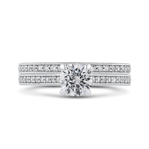 Round Diamond Cathedral Style Engagement Ring In 14K White Gold