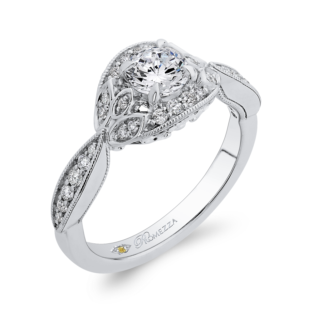 14K White Gold Round Diamond Engagement Ring