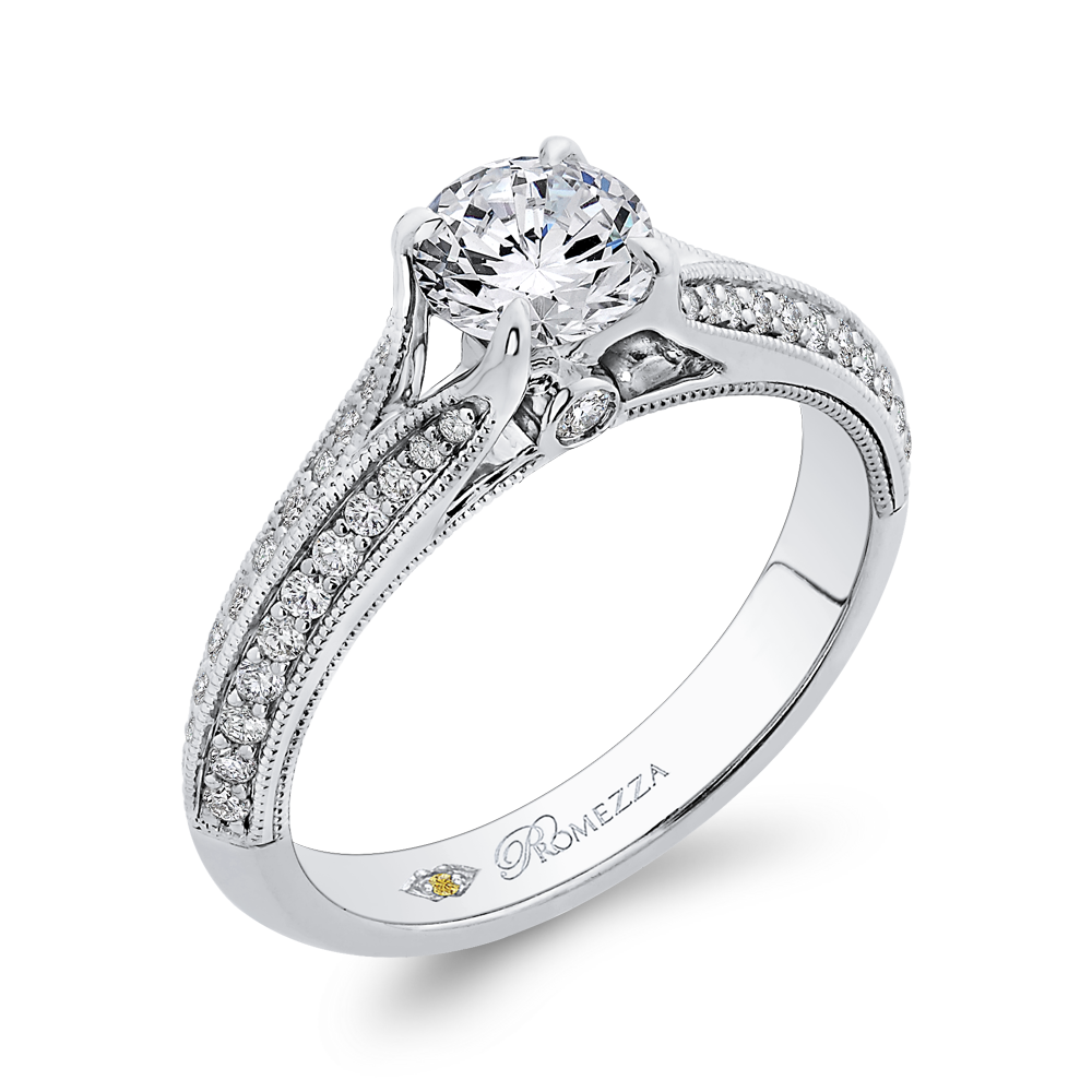 14K White Gold Round Diamond Engagement Ring with Split Shank