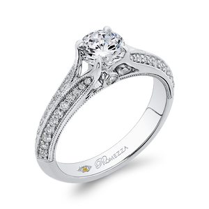 14K White Gold Round Diamond Engagement Ring with Split Shank