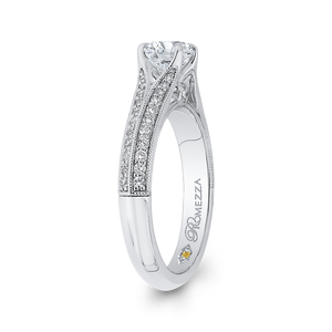 14K White Gold Round Diamond Engagement Ring with Split Shank