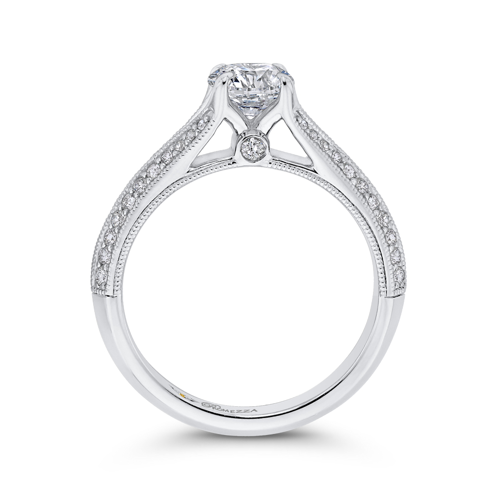 14K White Gold Round Diamond Engagement Ring with Split Shank