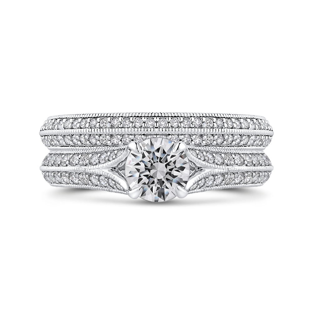 14K White Gold Round Diamond Engagement Ring with Split Shank