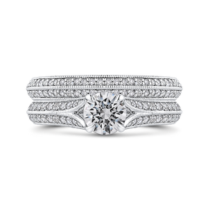 14K White Gold Round Diamond Engagement Ring with Split Shank