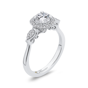 14K White Gold Round Diamond Floral Halo Engagement Ring