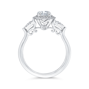 14K White Gold Round Diamond Floral Halo Engagement Ring