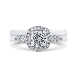 14K White Gold Round Diamond Floral Halo Engagement Ring