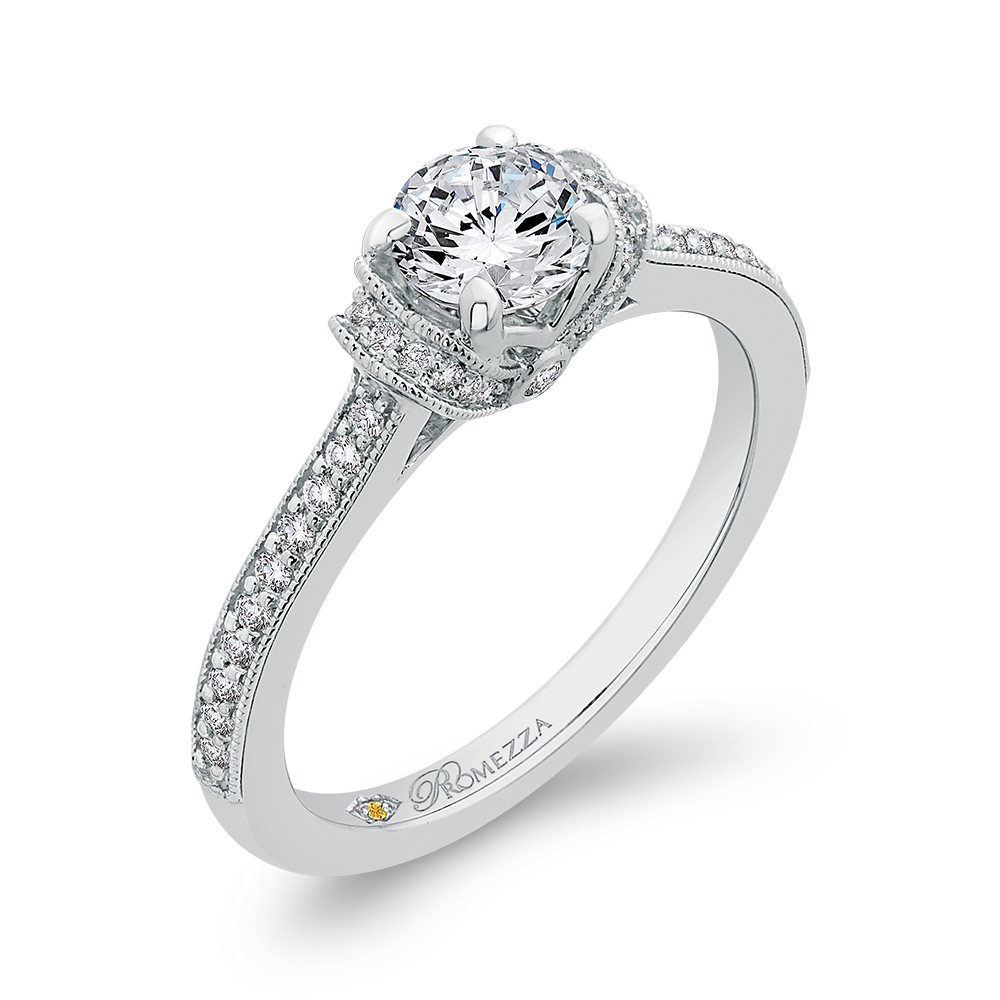 14K White Gold Round Cut Diamond Engagement Ring