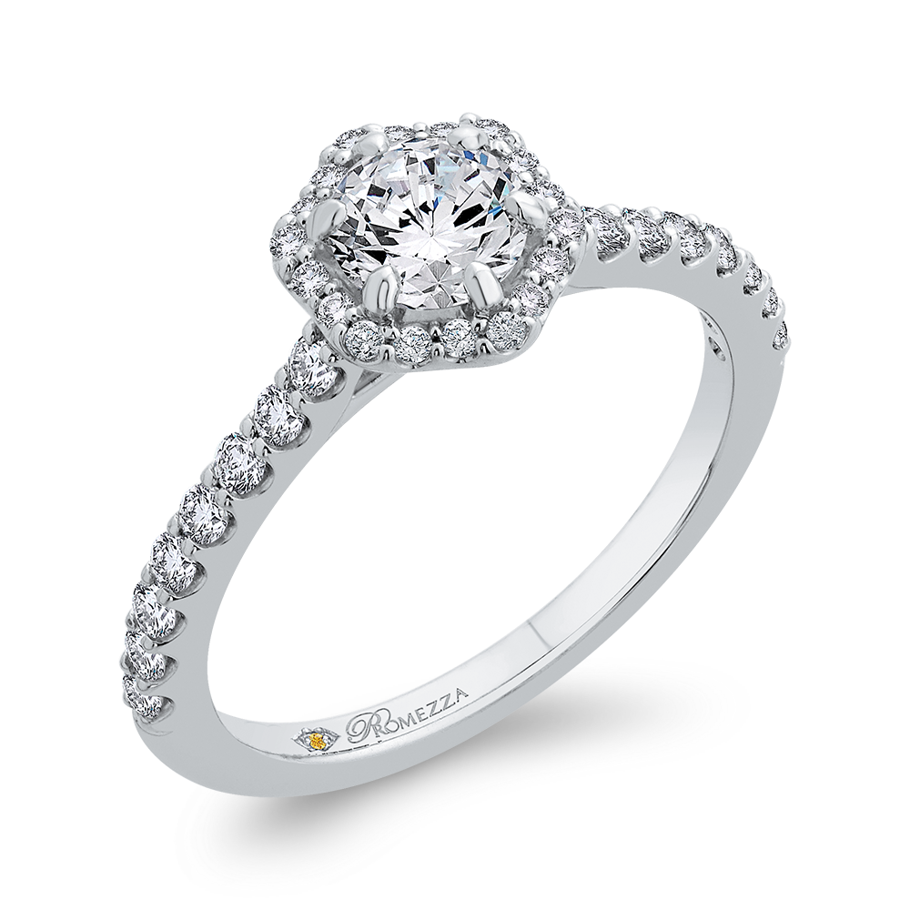 14K White Gold Round Diamond Halo Engagement Ring