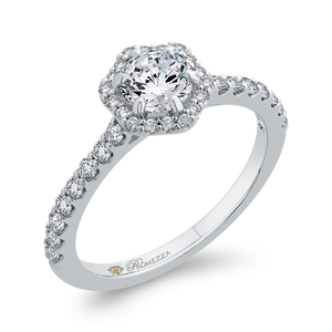 14K White Gold Round Diamond Halo Engagement Ring