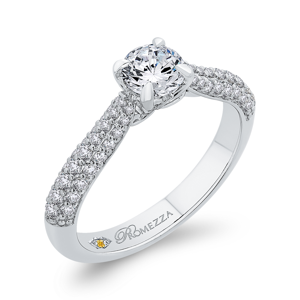 14K White Gold Round Diamond Cathedral Style Engagement Ring