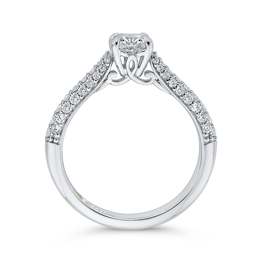 14K White Gold Round Diamond Cathedral Style Engagement Ring