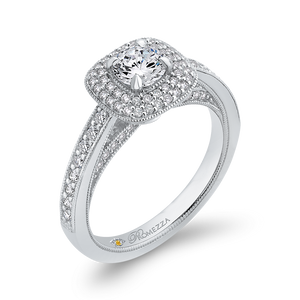 14K White Gold Round Diamond Double Halo Cathedral Style Engagement Ring