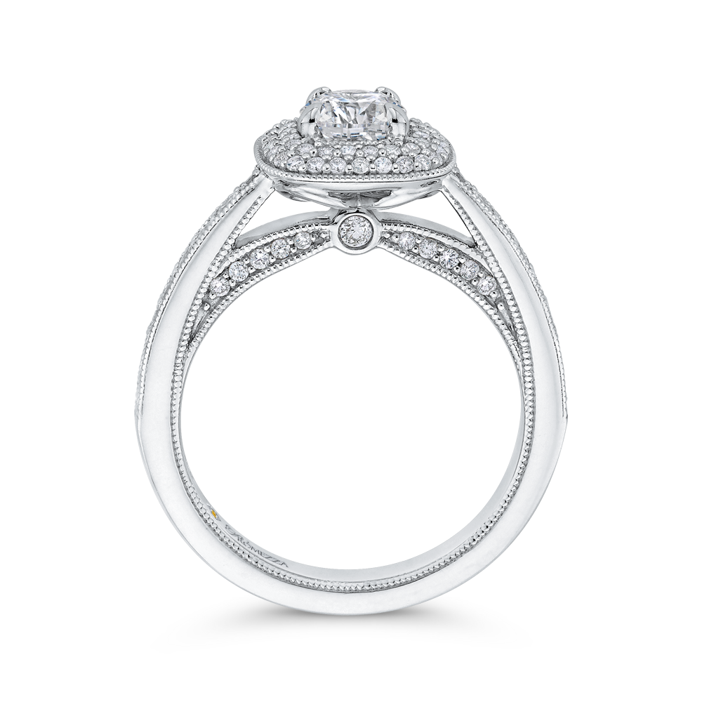 14K White Gold Round Diamond Double Halo Cathedral Style Engagement Ring