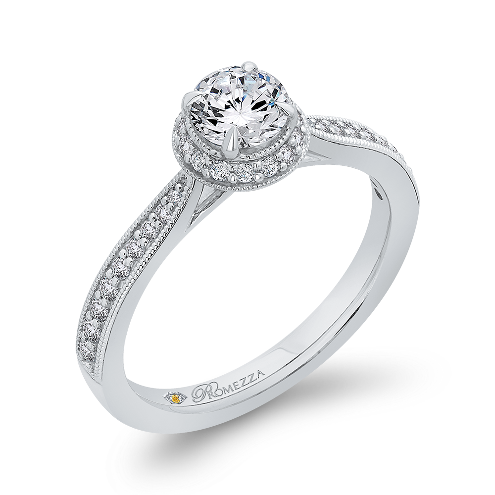 14K White Gold Round Diamond Halo Engagement Ring