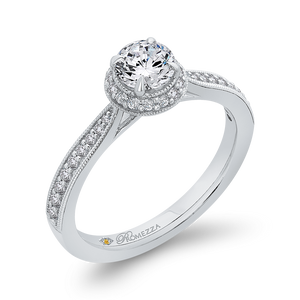 14K White Gold Round Diamond Halo Engagement Ring