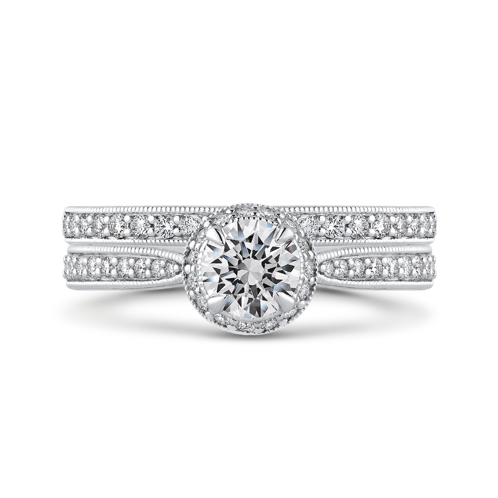 14K White Gold Round Diamond Halo Engagement Ring