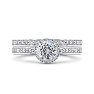 14K White Gold Round Diamond Halo Engagement Ring