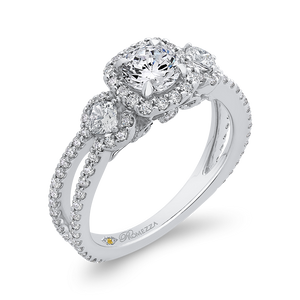 14K White Gold Round Diamond Halo Engagement with Split Shank