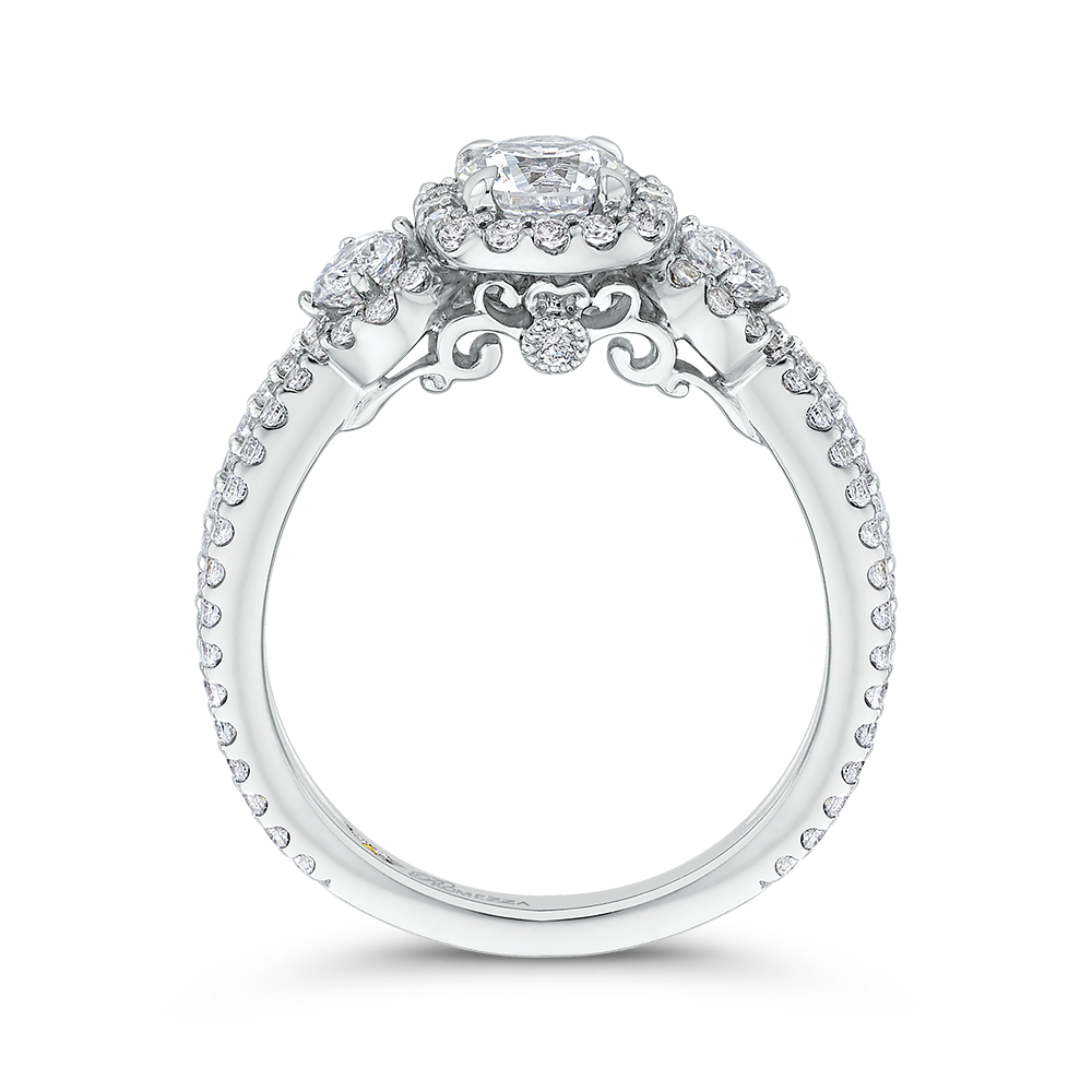 14K White Gold Round Diamond Halo Engagement with Split Shank