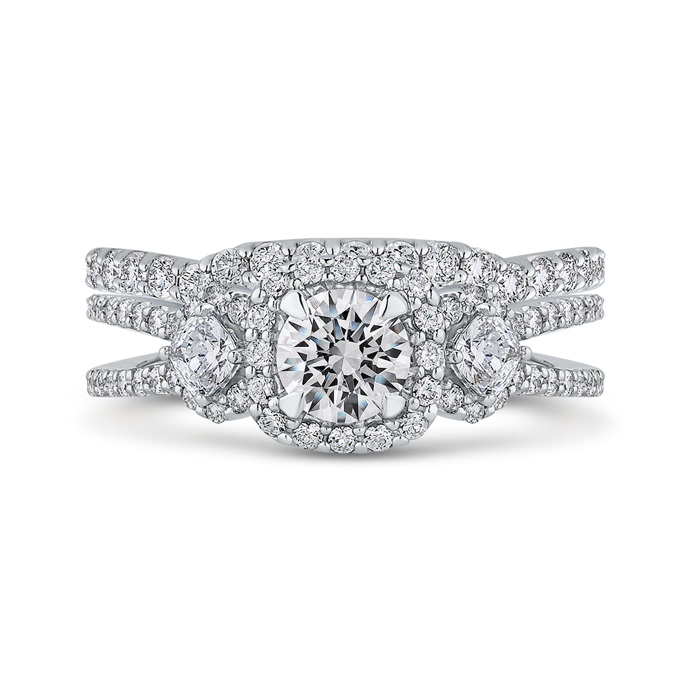 14K White Gold Round Diamond Halo Engagement with Split Shank