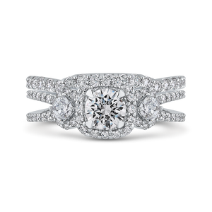 14K White Gold Round Diamond Halo Engagement with Split Shank