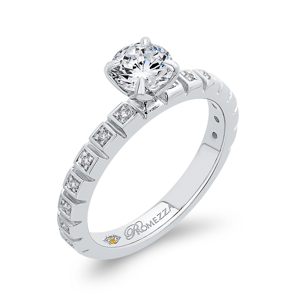 14K White Gold Round Cut Diamond Floral Engagement Ring